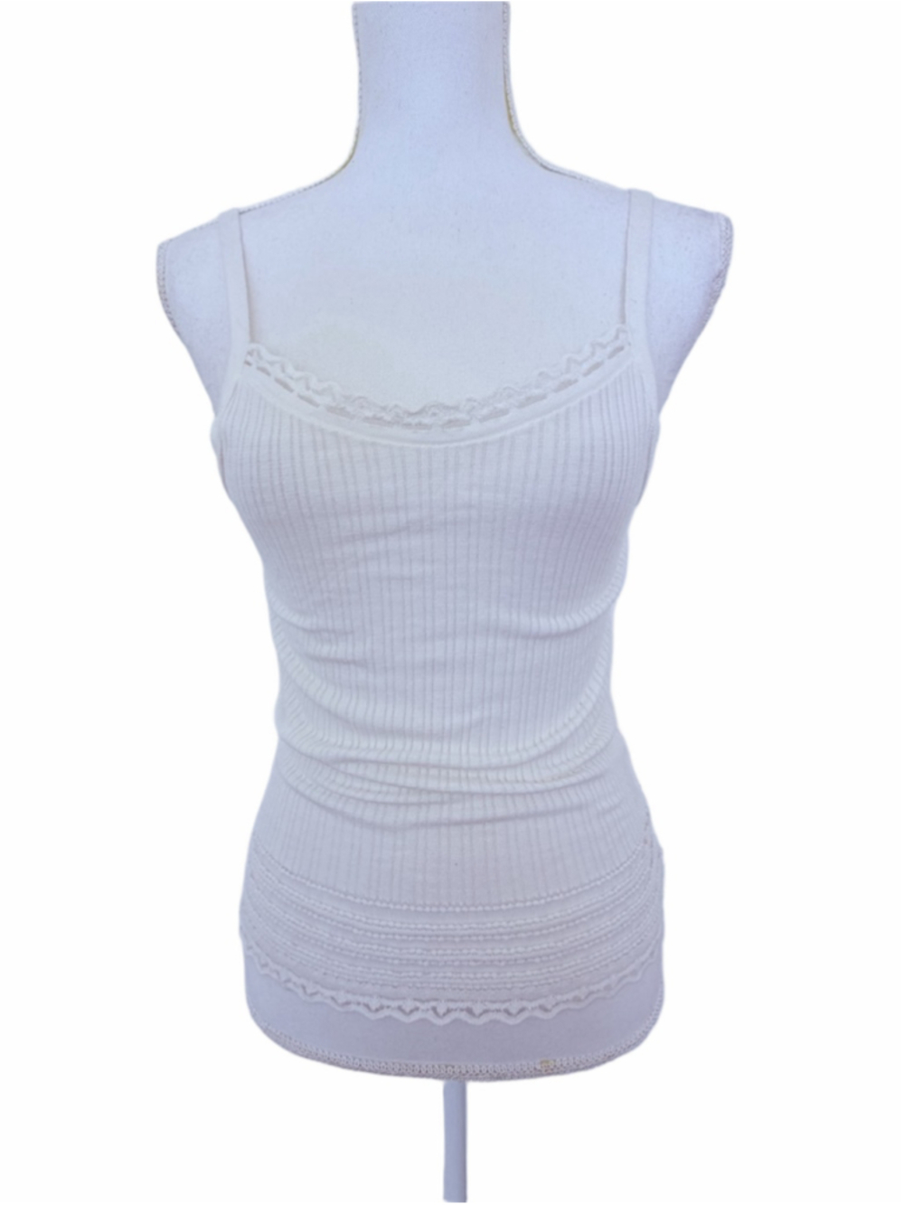 Morgan de Toi Vintage Y2K White Ribbed Lace Trim Cami Tank Top S